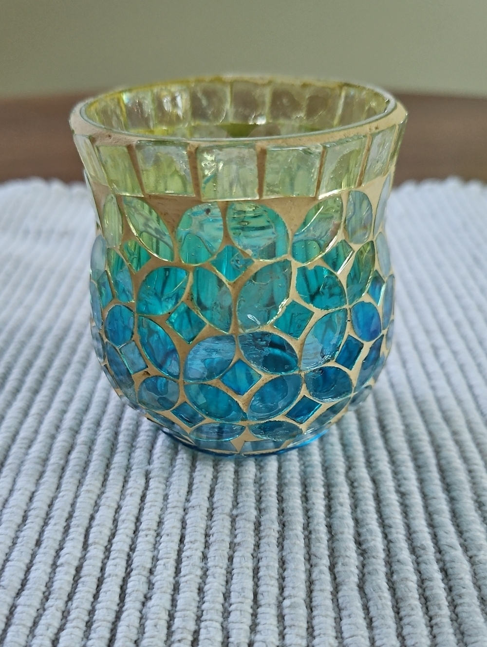 Blue Mosaic Glass Votive Holder